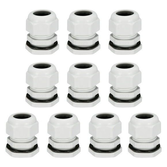 Unique Bargains 10Pcs PG25 Cable Gland Waterproof Plastic Joint Adjustable Locknut White for 16mm-21mm Dia Cable Wire