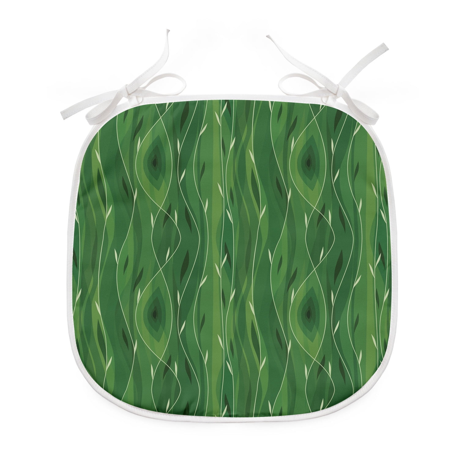 Green Dining Chair Pad, Retro Spring Freshness Themed Abstract Leaf