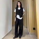 thumbnail image 4 of Nuevo traje de dos piezas para mujer con diseño de combinación de todo tipo de pantalones anchos y cintura alta y chaleco de nicho para verano, 4 of 5