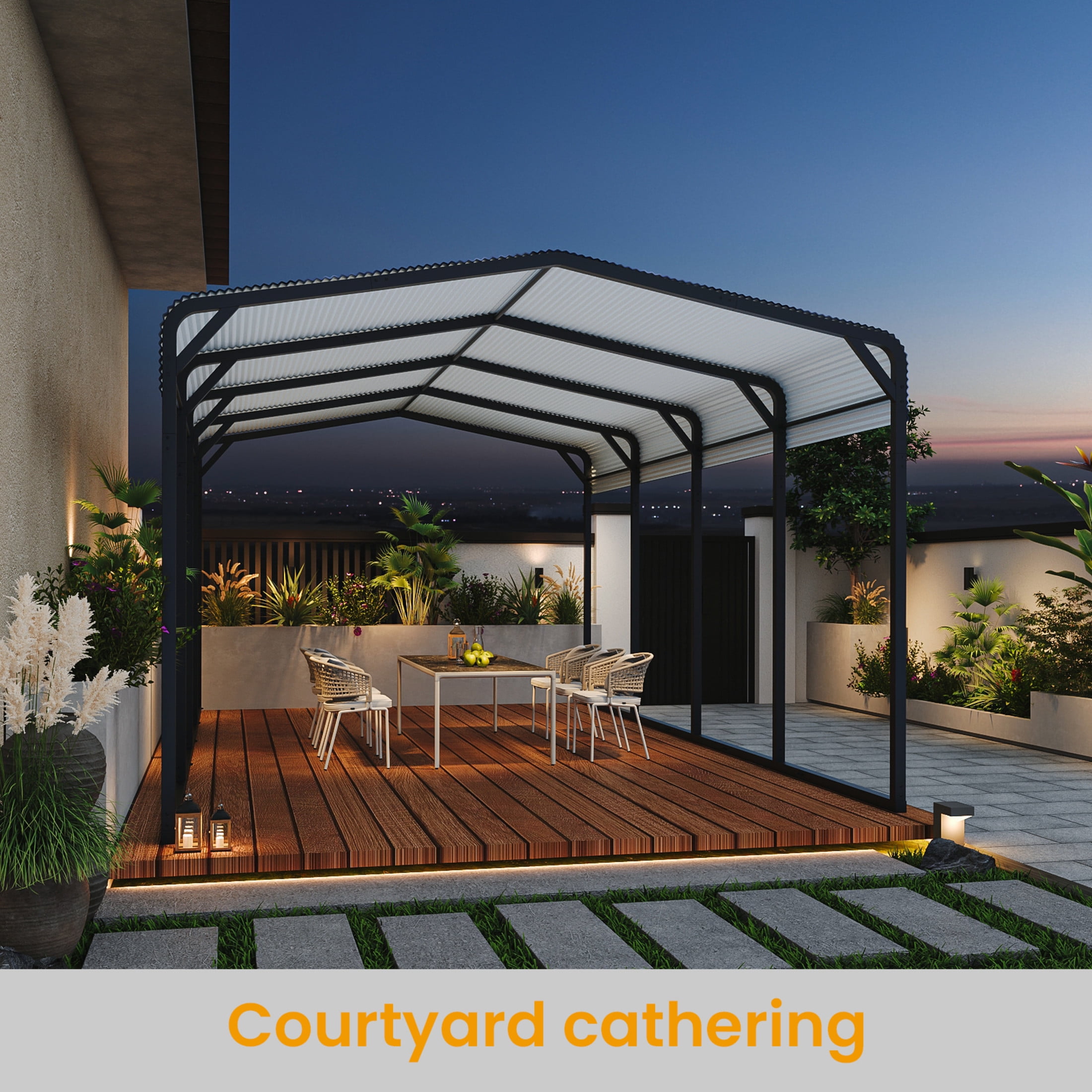 Noble House 12x20FT Metal Carport with Reinforced Base, Outdoor Garage Shelter for Cars, Boats, and Trucks, Black