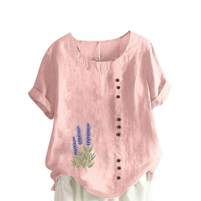 Vestidos Casuales Para Mujer, Blusas De Mujer De Moda Blusa tipo túnica informal de lino con estampado de peces del océano y botones de manga corta para mujer