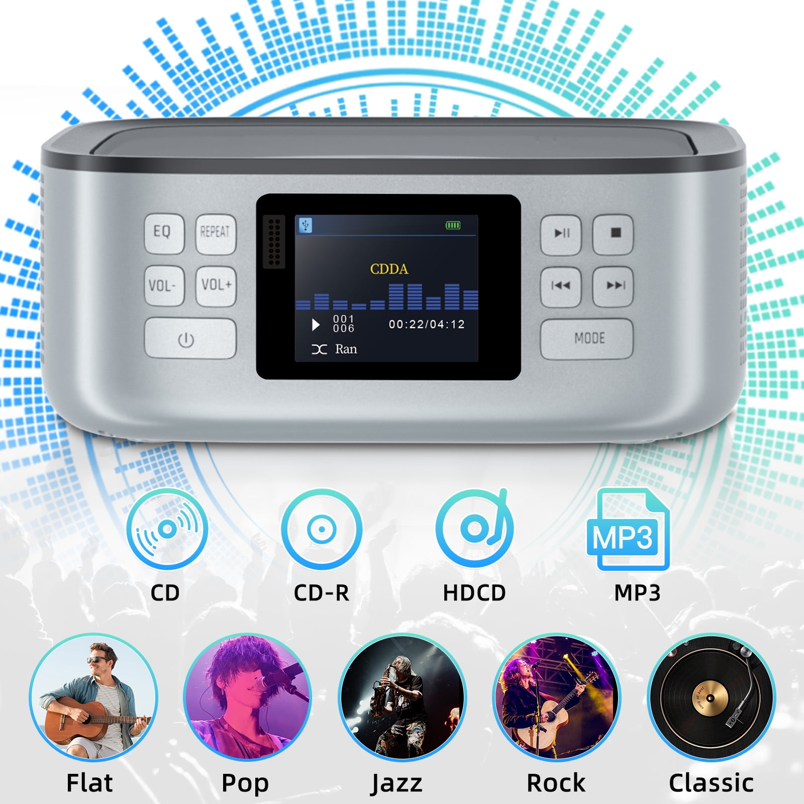 CD Player Portable, ARAFUNA Bluetooth CD Player Boombox, with Speakers, LED Display, CD Radio Player AUX USB, CD Players for Home Car