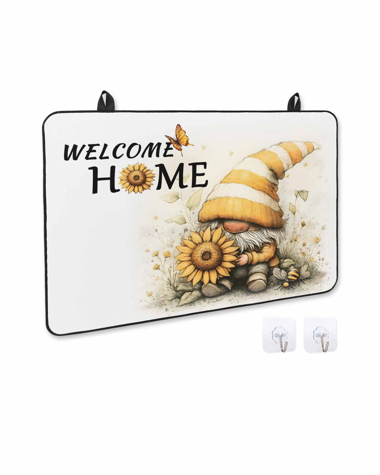 nqOlkjepod Large Induction Cooktop Protector Mat 24"x21", Yellow Gnomes Stove Top Covers for Electric Stove, Sunflower Bee Pastoral Botanical Retro Stove Burner Cover Mats, Glass Top Stove Cover