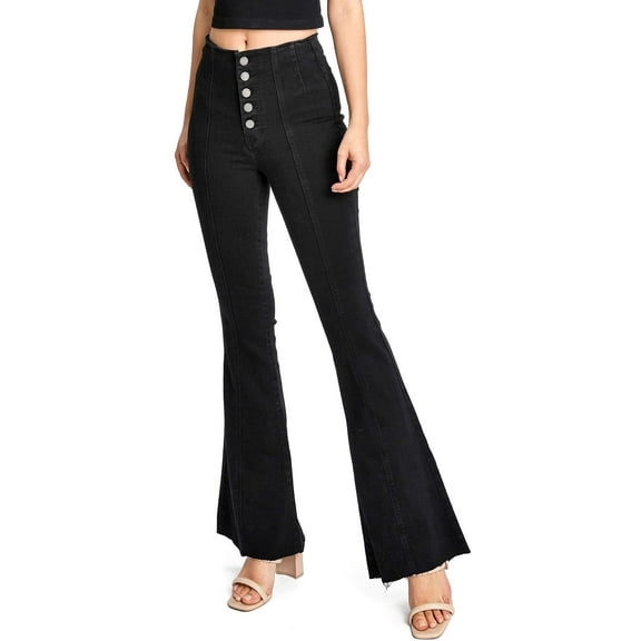 Black Label Women's Juniors High Rise Bell Bottom Flares (Ash Black, 1)