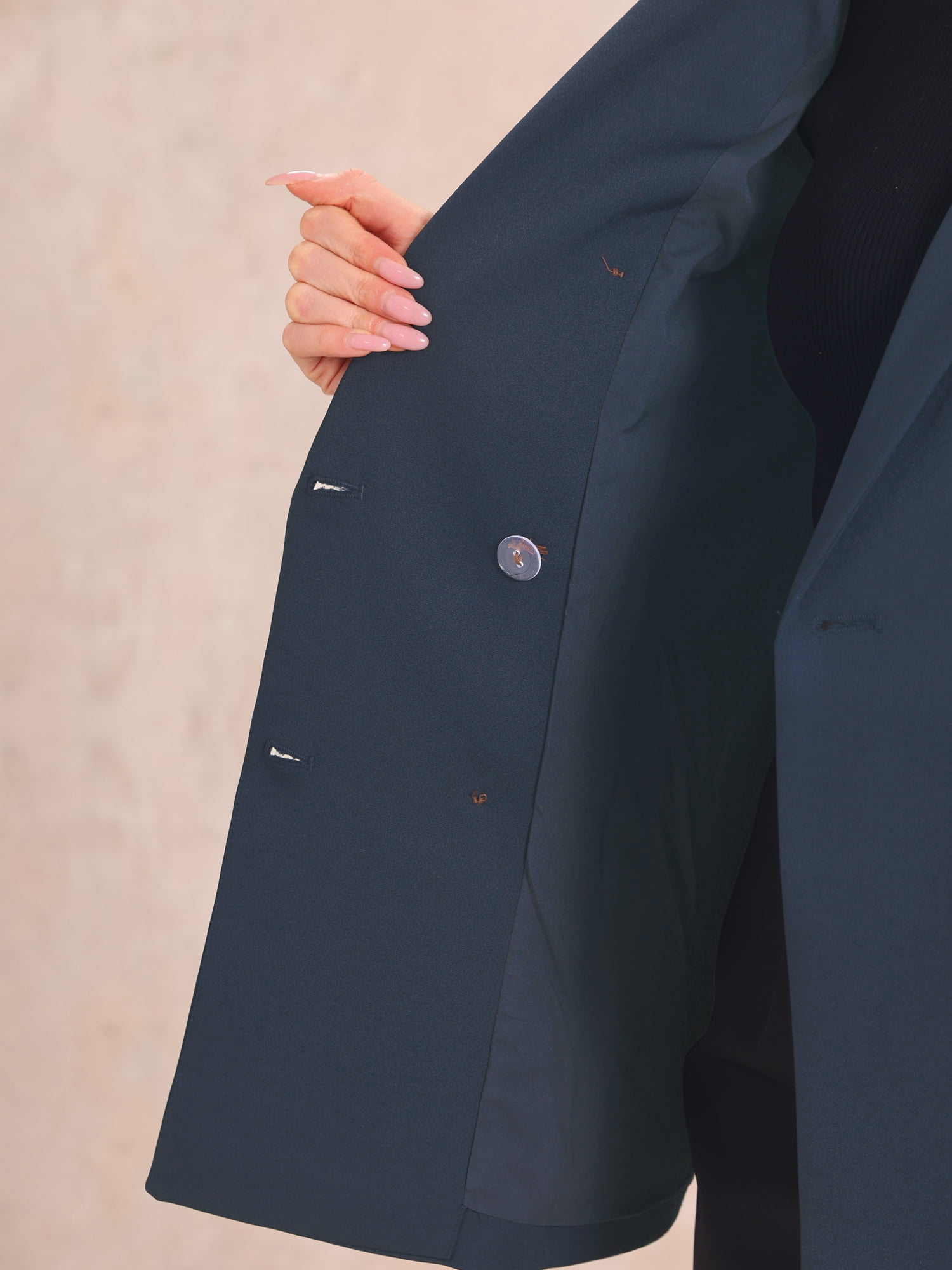 DARING DIVA Women's Lapel Collar Shoulder Pads Double Breasted Blazers XS Dark Blue