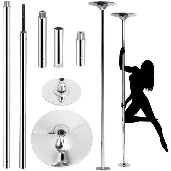 X Dance Professional Dance Pole Fitness Exercise Spinning & Static Portable Stripper Pole 45mm, Height Adjustable 7 FT to 9 FT (Chrome)