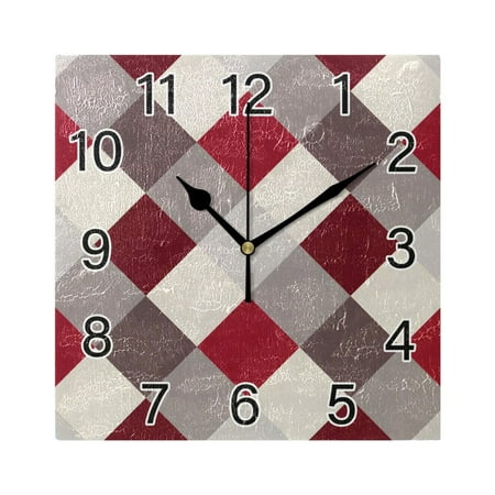 Ryvnso Checkered Grid Pattern Wall Clock Square Silent Non-Ticking Battery Operated 7.78