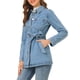 thumbnail image 4 of Chaquetas de mezclilla para mujer INSPIRE CHIC, de manga larga, con cinturón en la cintura, abotonadas, casuales, talla 2XL, color azul, 4 of 8
