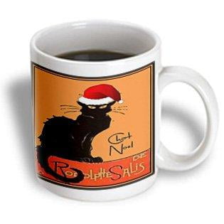 Nouveau Ceramic - 3dRose Le Chat Noel - advertising, art nouveau, black cat, cat, cats, chat noir, le chat, Ceramic Mug, 15-ounce