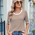 thumbnail image 6 of Womens Summer Short Sleeve Shirts Striped Sweater Cute Casual Trendy Crewneck Knit Blouses Coffee Color XL, 6 of 7