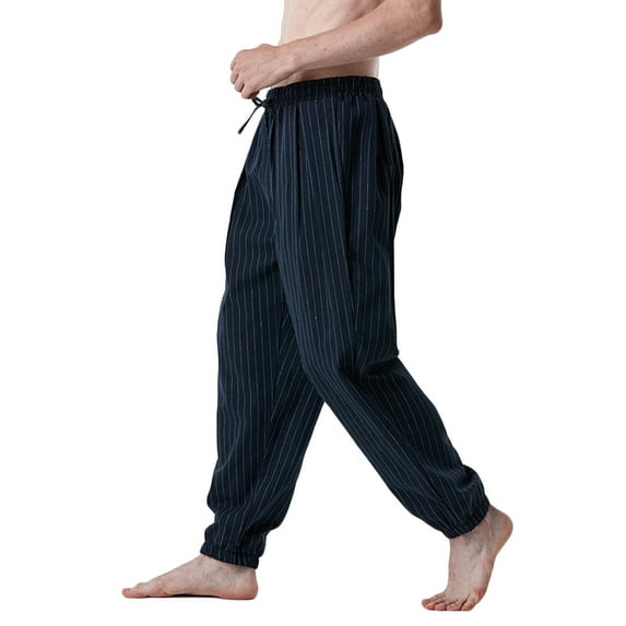 IROINNID Men's Pants Relaxed Cigarette Mid-Waist Pants Sport Pants Stripes Comfort Waist Pants