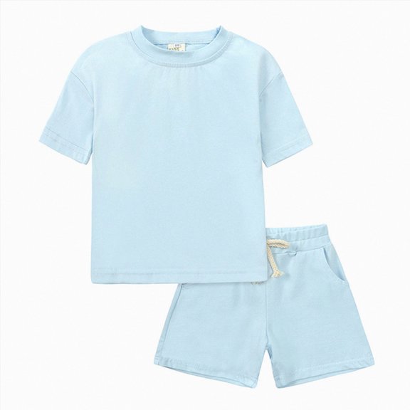 Gubotare Kids Sport Clothes Boys 2 Pcs Baby Toddler Boys Outfit Set Soft Breathable Stretchy for Summer T-shirt and Jogger Shorts Outfit 12 24 Months (Light Blue,12-24 Months)