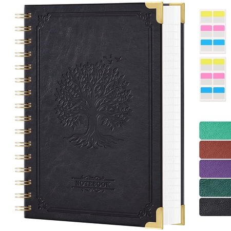 ROBCURSE A5 Spiral Notebook 300 Pages/150 Sheets College Ruled Notebook Journal 100GSM Thick Paper Vintage Faux Leather Cover with Tree of Life Print 5.8 X 8.2 for Writing and Taking Notes