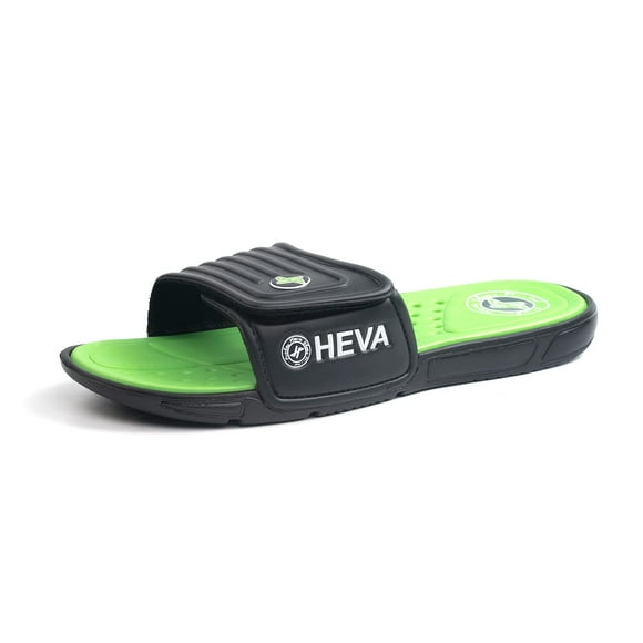 FUNKYMONKEY Men's Slide Sandals with Adjustable Upper and Comfort Quick-Dry Footbed Beach Shower Slippers (11 M US, Black/Green)