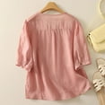 thumbnail image 4 of Aobny Womens&nbsp;Tshirt Pink Button Up Embroidered T-Shirt Elbow-Length V-Neck Women's Tshirts,L, 4 of 9