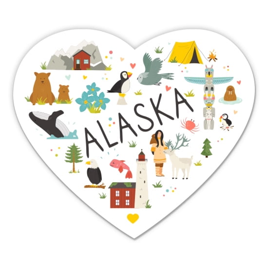 Alaska Heart Travel - 3" Vinyl Sticker - For Car Laptop Water Bottle Phone - Waterproof Decal