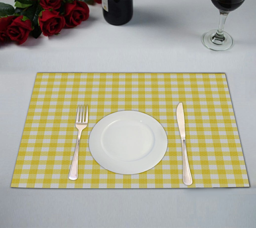 ABPHQTO A Pastel Yellow Gingham Placemat 12x18 Inch,Set of 2 Table