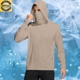 thumbnail image 2 of Men's Hoodie Sun Protection Pullover, UV Hoodie with Face Mask, Long Sleeve, Solid Color, Breathable, Quick Dry, UPF 50+, Lightweight Sunscreen Shirt for Hiking Fishing | Zenithor,Khaki 2XL, 2 of 8