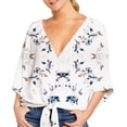 thumbnail image 3 of UHNDY Women's Summer Floral Print Top 3/4 Flared Sleeve V-Neck T-Shirt,White,L, 3 of 6
