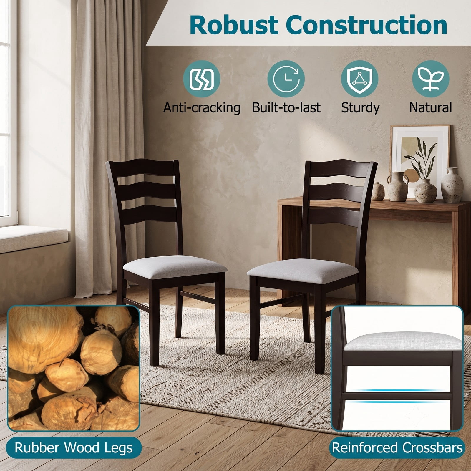 Furnibear Farmhouse Dining Chairs Set of 2, Upholstered Velvet Kitchen Chairs with Elegant Hollowed Wave Backrest, Rubber Wood Legs, Ergonomic Side Chairs for, Gray