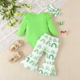 thumbnail image 4 of MEZZALL Girls Long Sleeve St.Patrick's Day Romper Bodysuits Rainbow Prints Bell Bottoms Pants Outfits, 4 of 7
