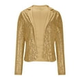 thumbnail image 5 of Dazajoo Women Shiny Sequin Open Front Cardigan Blazers Sparkly Long Sleeve Cardigan Party Club Suit Jacket,Gold,XL, 5 of 7