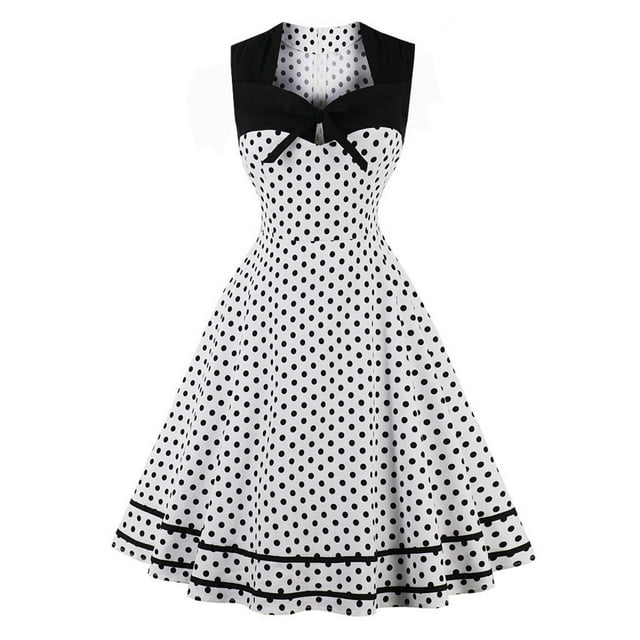Pisexur Robe Sans Manches Col en V Femme Mode Solide Sans Manches Col Nœud Polka Vintage Robe Femme Coiffeuse