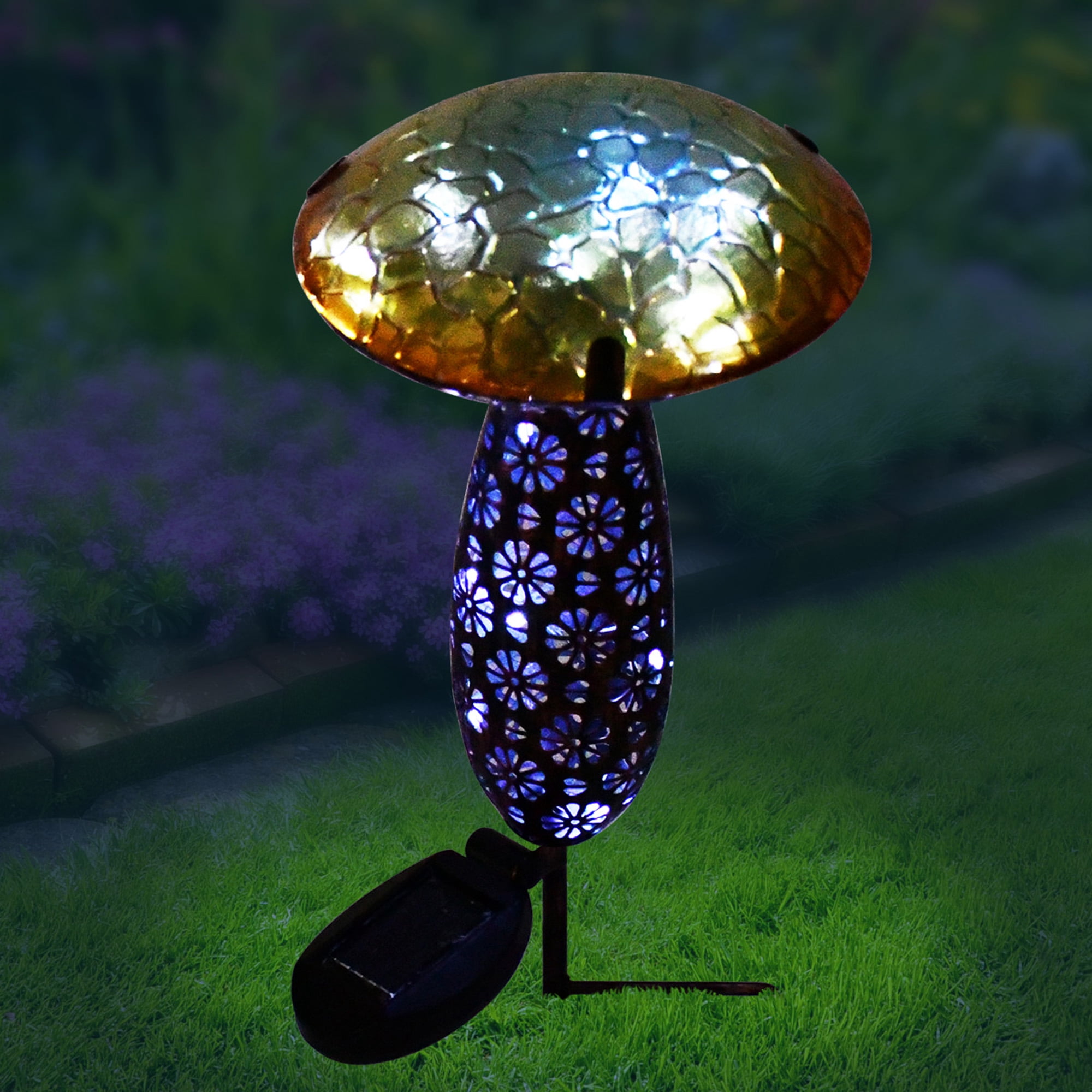 16.25" Yellow Decorative Solar Powered LED Mushroom Stake
