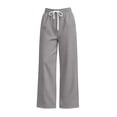 thumbnail image 7 of ZHYou No Boundarie Pants for Women Waffle Knit Drawstring High Waist Wide Leg Baggy Fit Casual Trousers with Pockets,Gray,Size S, 7 of 7