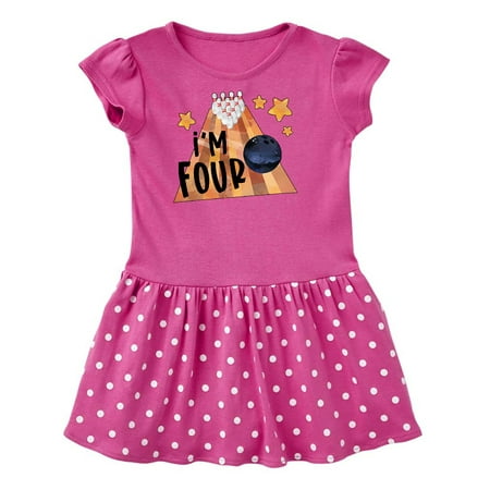 

Inktastic I m Four Bowling Ball and Pins 4th Birthday Gift Toddler Girl Dress