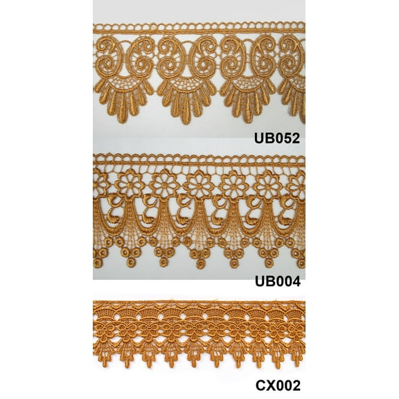 3" Gold Embroidered Venice Lace Trim Floral Guipure Trimming Supplies By Yard