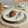 thumbnail image 4 of Round Woven Placemats, Corn Straw Braided Placemat with Cotton Tassel, Resistant Non-Slip Weave Rattan Table Mats Placemats for Dinning Table, 9.8" in dia and 15" in dia, 4 of 6