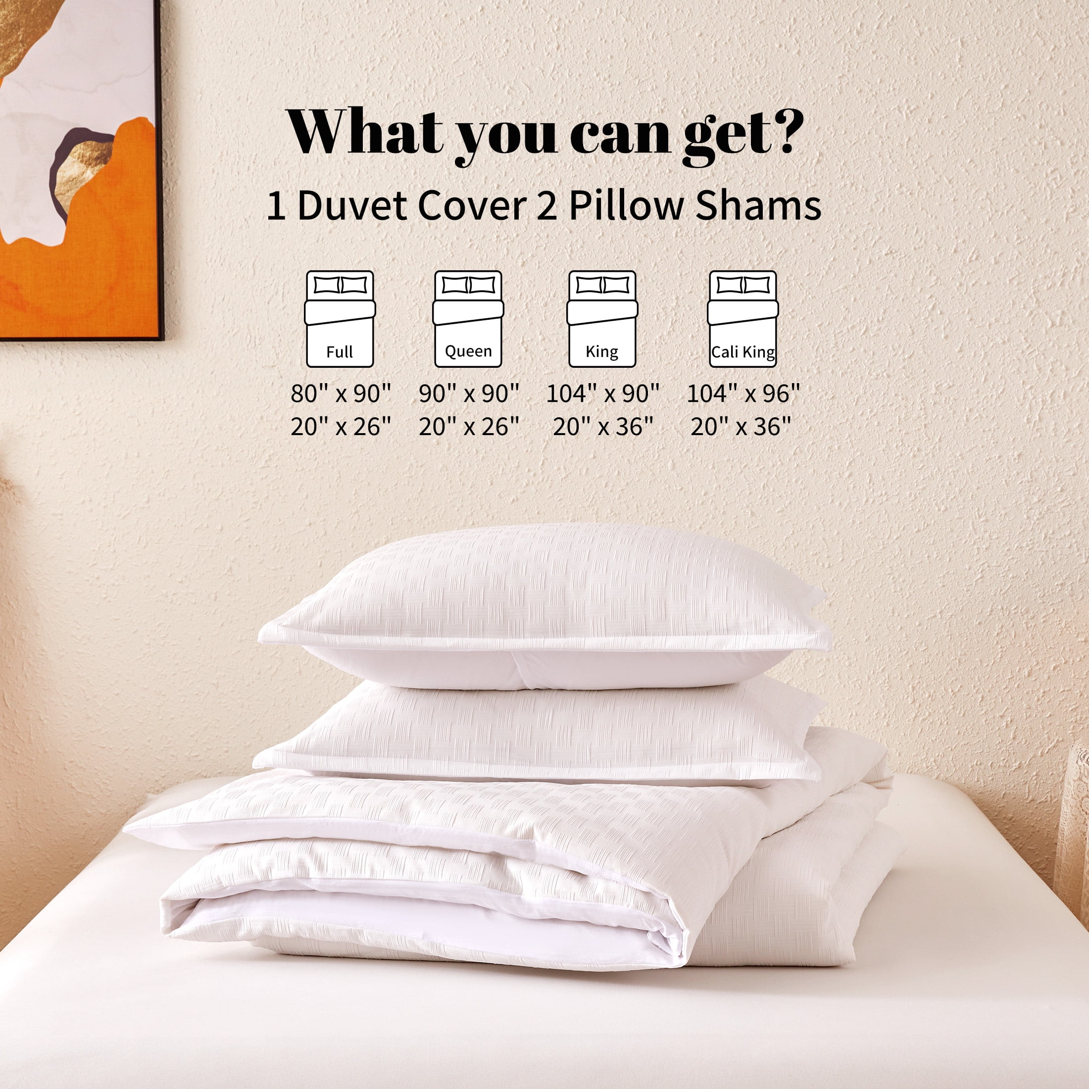 Sonive Geometrical Duvet Cover Set White Grid, 3 Pieces Modern Pattern with Pillow Sham, Queen