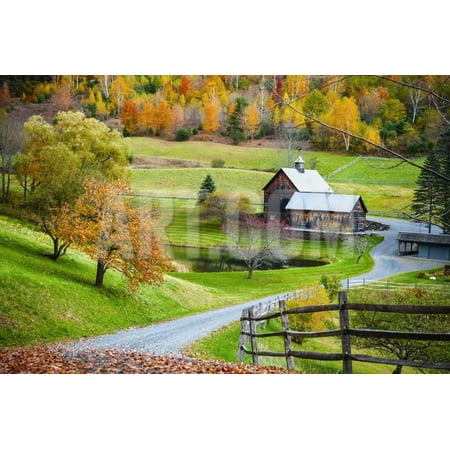 Fall Foliage, New England Countryside at Woodstock, Vermont, Farm in Autumn Landscape. Old Wooden B Print Wall Art By Reinhard (Best Places New England Fall Foliage)