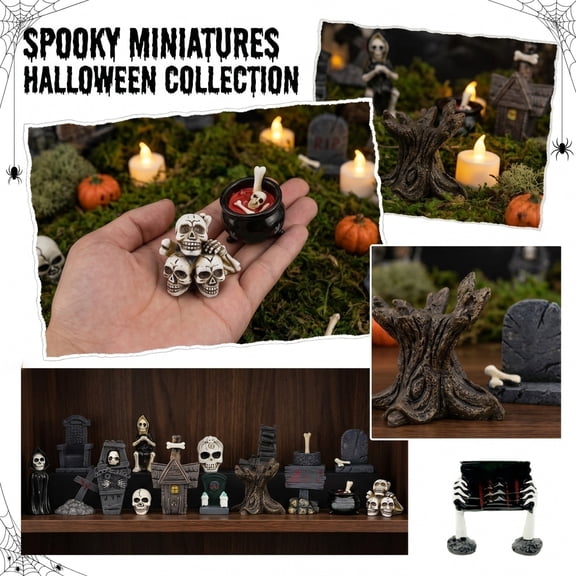 Mini Halloween Fairy Garden Accessories 18 Piece Skeleton Figurines Miniature Halloween Decorations for Lawn Yard Indoor Outdoor Diorama Set
