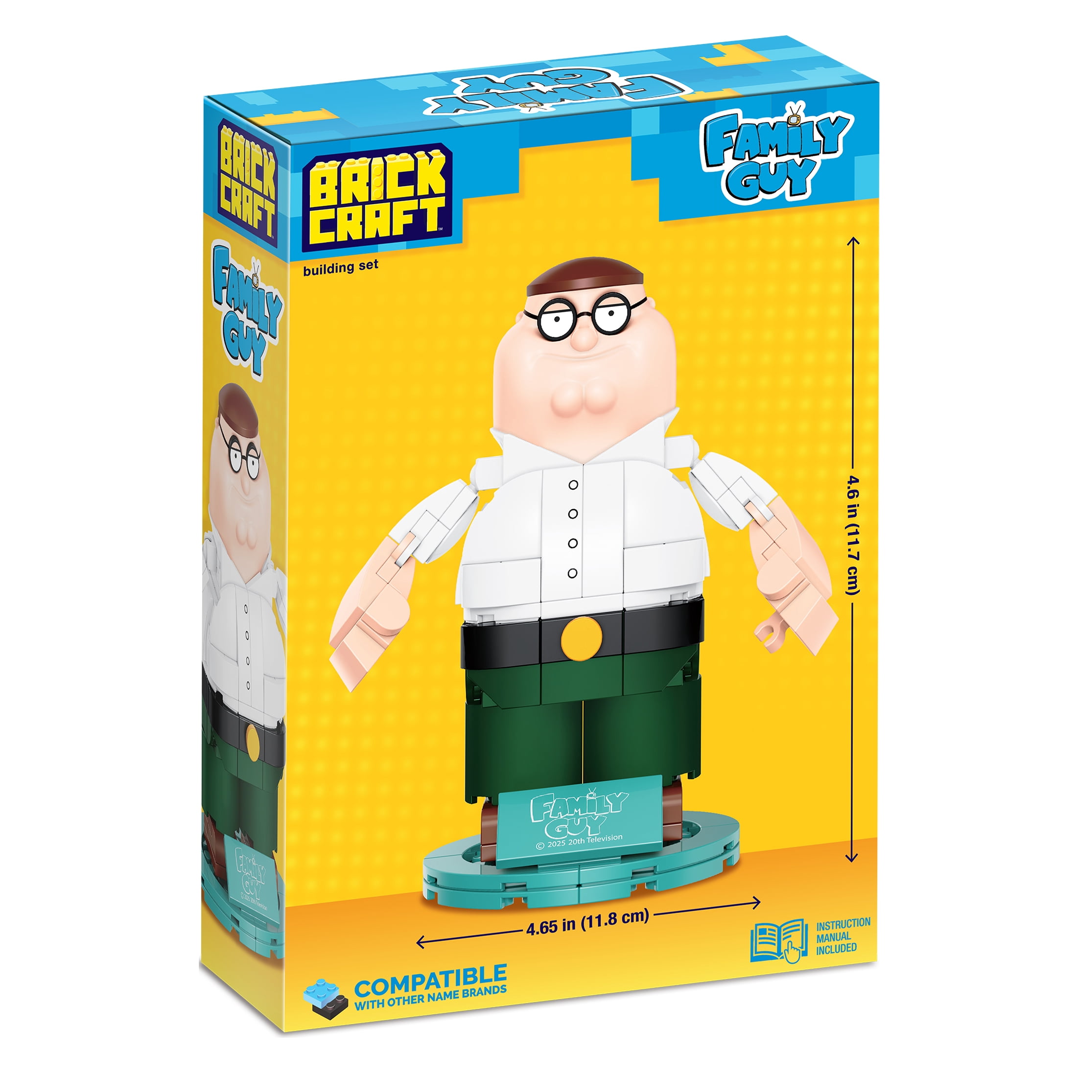 Brickcraft Family Guy Peter Griffin Building Kit (200-Piece Set), Buildable Figure on Display Base, Cartoon Collectible, TV Show Memorabilia for ages 14+