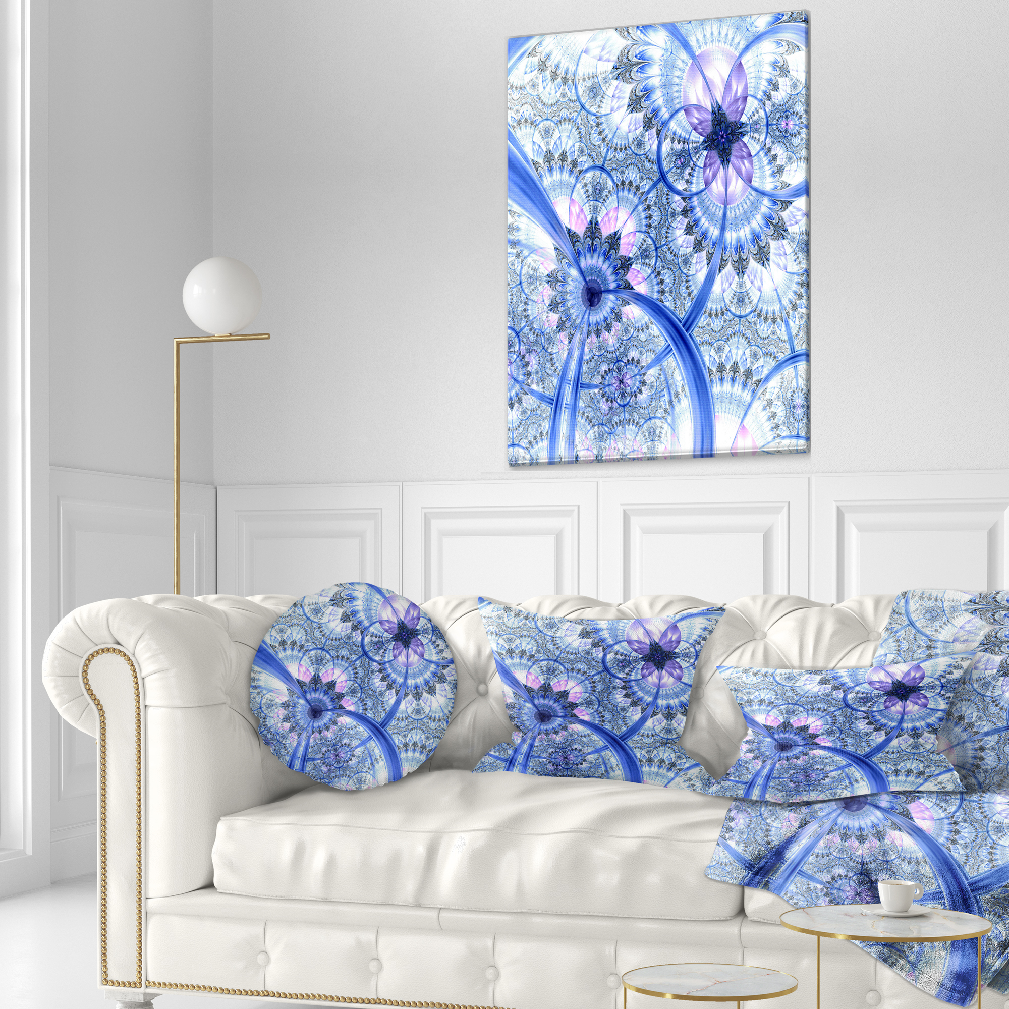 Designart 12" x 20" Blue Polyester Throw Pillow