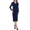 thumbnail image 1 of VESTIDO MIDI DE ENCAJE FLORAL CON MANGAS LARGAS TRANSPARENTES Y ESCOTE EN V PARA MUJER INSPIRE CHIC 2XL AZUL MARINO, 1 of 5