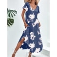 thumbnail image 3 of Avidlove Women Nightgowns Side Split Long Nightshirts Short Sleeve Soft Sleepwear V Neck Nightdress with Pockets, 3 of 6