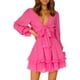 thumbnail image 2 of Vestido de manga larga para mujer Escote en V profundo Color liso Vestido de primavera y verano Cintura alta S-3XL Mini vestido de talla grande SAYOO  moda, 2 of 9