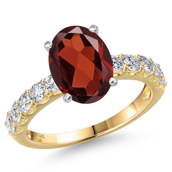 Gem Stone King 14K Two Tone Gold Red Garnet and Lab Grown Diamond Engagement Ring for Women | 4.30 Cttw | Oval 11X9MM | Gemstone January Birthstone | Size 5