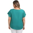 thumbnail image 3 of GRACE & GRANDEUR Women's Plus Size Tops Shoulder Pleated V Neck Ruffle Short Sleeve Dressy Casual Blouses 2X Lake Blue, 3 of 5