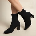 thumbnail image 5 of Women's Pointed Toe Knit Ankle Boots Block Heel Slip On Winter Casual Shoes, 5 of 6