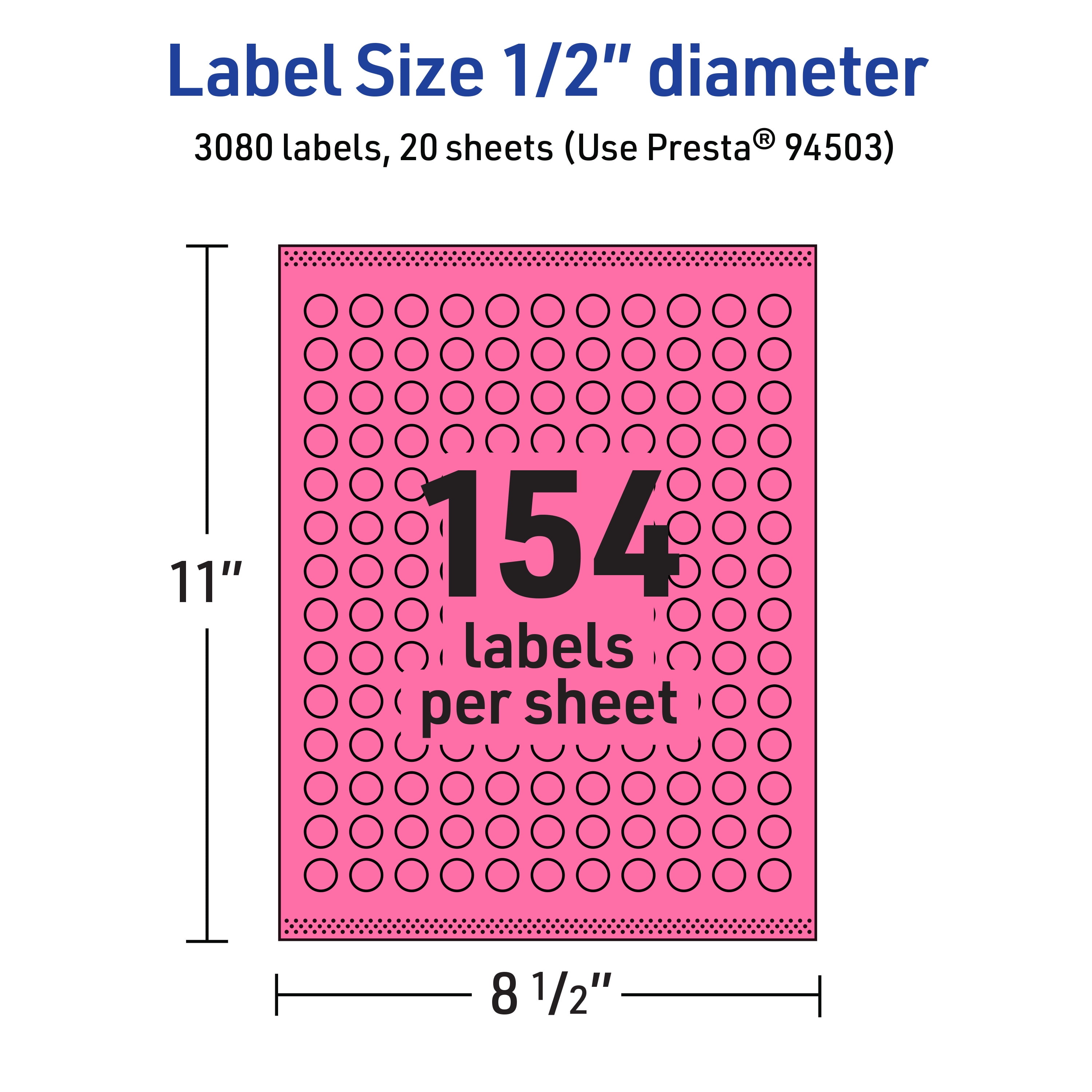 Avery Printable Round Labels, Bright Pink, 0.5" Diameter, 3,080ct