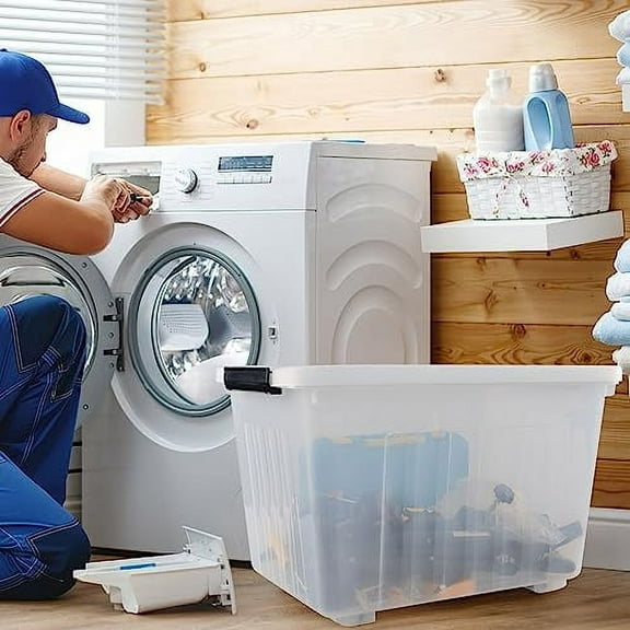 Set of 4 Large Plastic Storage Box with Lid, 30 L Latching Storage Box Bin, Clear