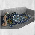 thumbnail image 6 of Moroccan Soft Flannel Fleece Throw Blanket, Oriental Motif with Vintage Byzantine Style Tile Effects Artwork, Cozy Plush for Indoor and Outdoor Use, 50" x 60", Mustard Royal Blue, by Ambesonne, 6 of 6