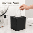 thumbnail image 4 of ABCISI Square Tissue Box Cover, Black Faux Leather Tissue Holder with Smooth Wipe-Clean Finish for Standard Cube Boxes, Bathroom, Bedroom, Office, Vanity and Living Room, 5.3 x 5.3 x 5.8 Inch, 4 of 8