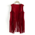 thumbnail image 4 of Girls Fringe Vests Cropped Sleeveless Jacket Western Vintage Tassel Cardigan Outerwear Wine 9Y, 4 of 7