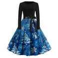 thumbnail image 4 of Christmas Dresses for Women Women's Fashion Round Casual Slim Fit Christmas Print Large Swing Long Sleeve Dress for Holiday Party,Blue,2XL, 4 of 5