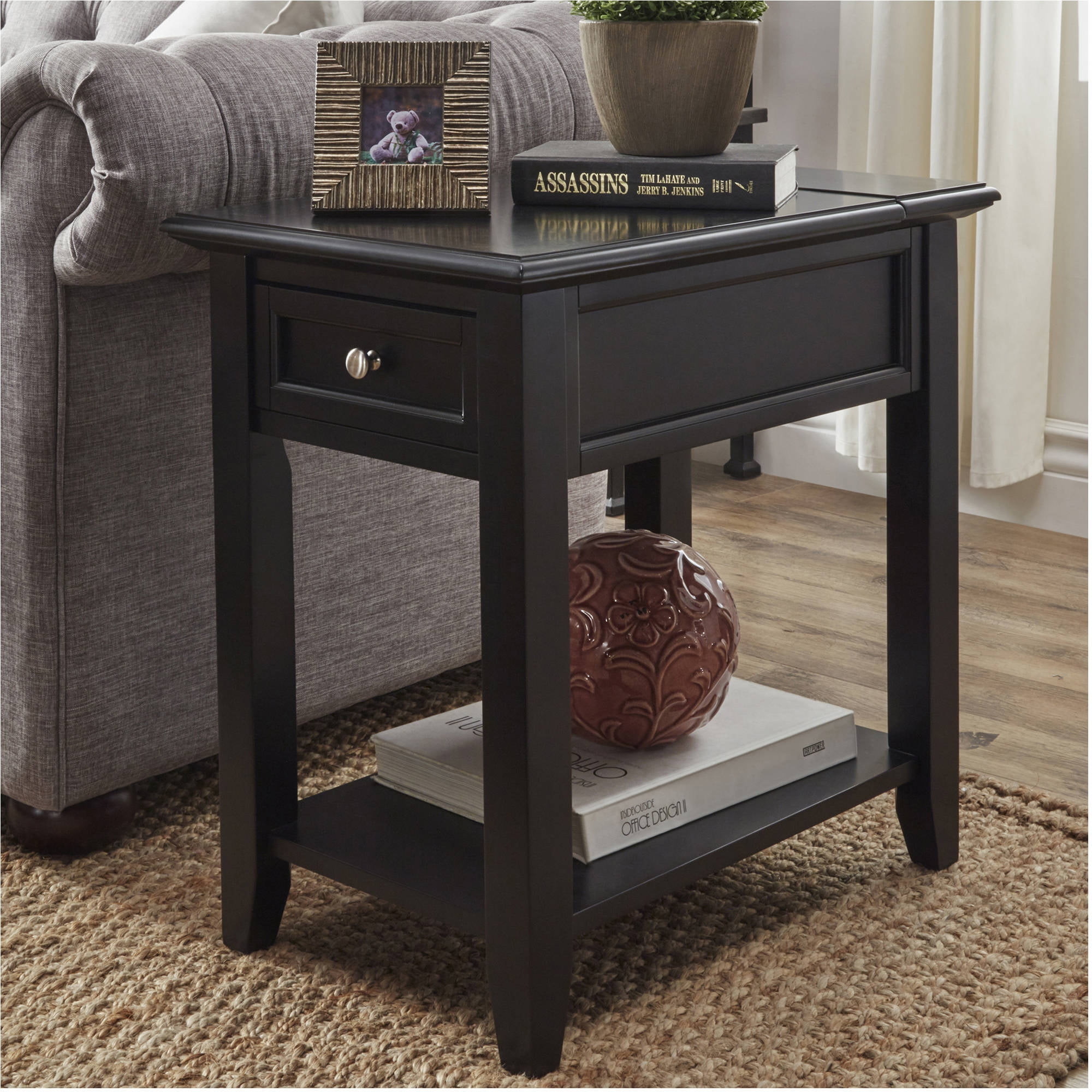piek Ster sextant Chelsea Lane Wood 24" High End Table with One Drawer and Lift-top 3-Plug  Power Outlet, Vulcan Black - Walmart.com